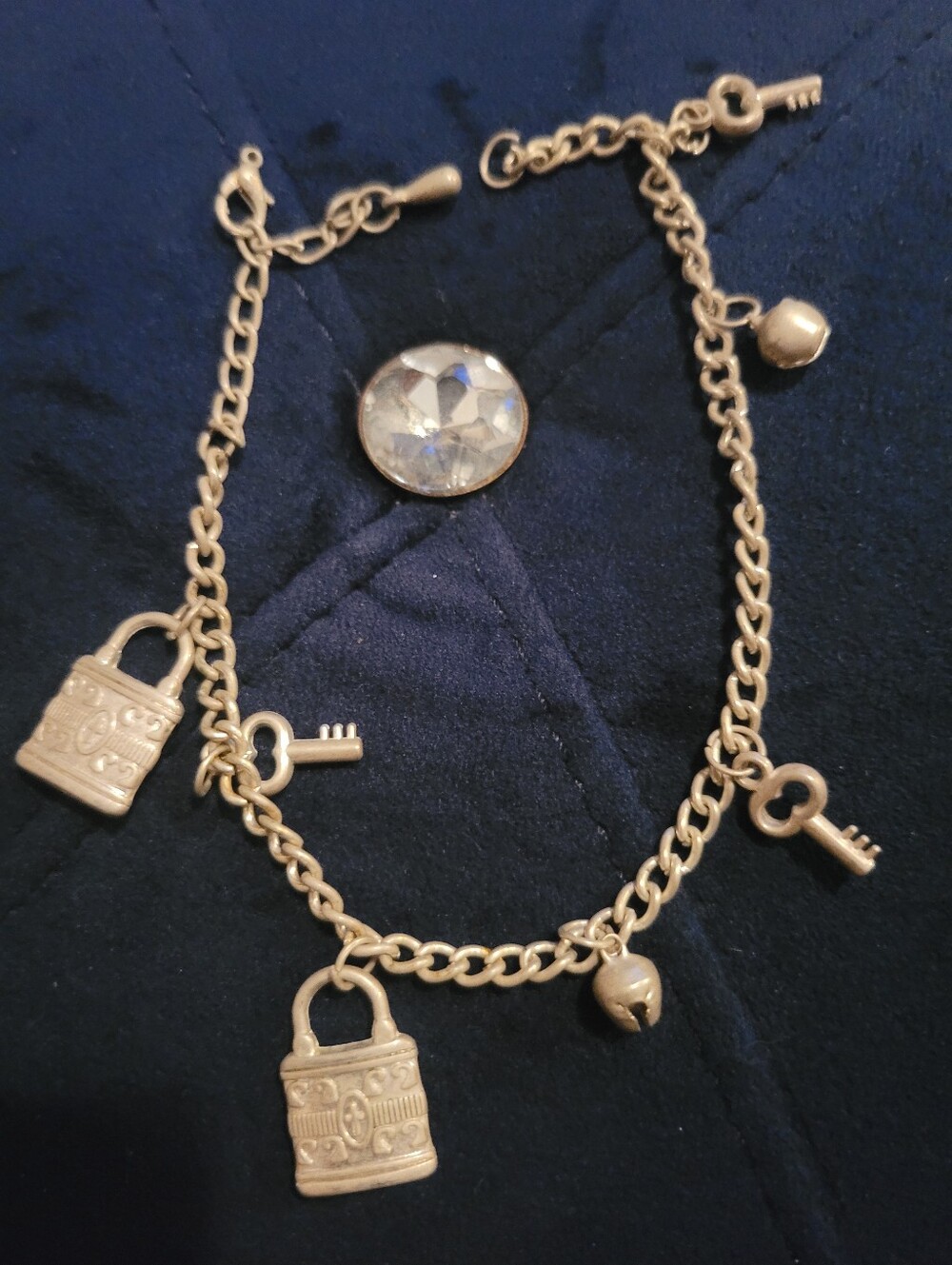 Gold Charm Bracelet with Padlock and Key Charms